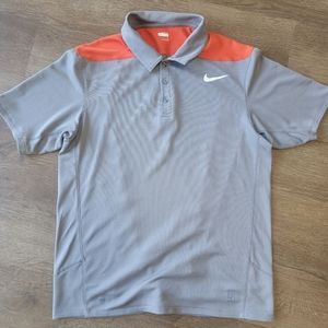 Nike golf men's L gray/orange Dri-fit polo shirt w/ collar